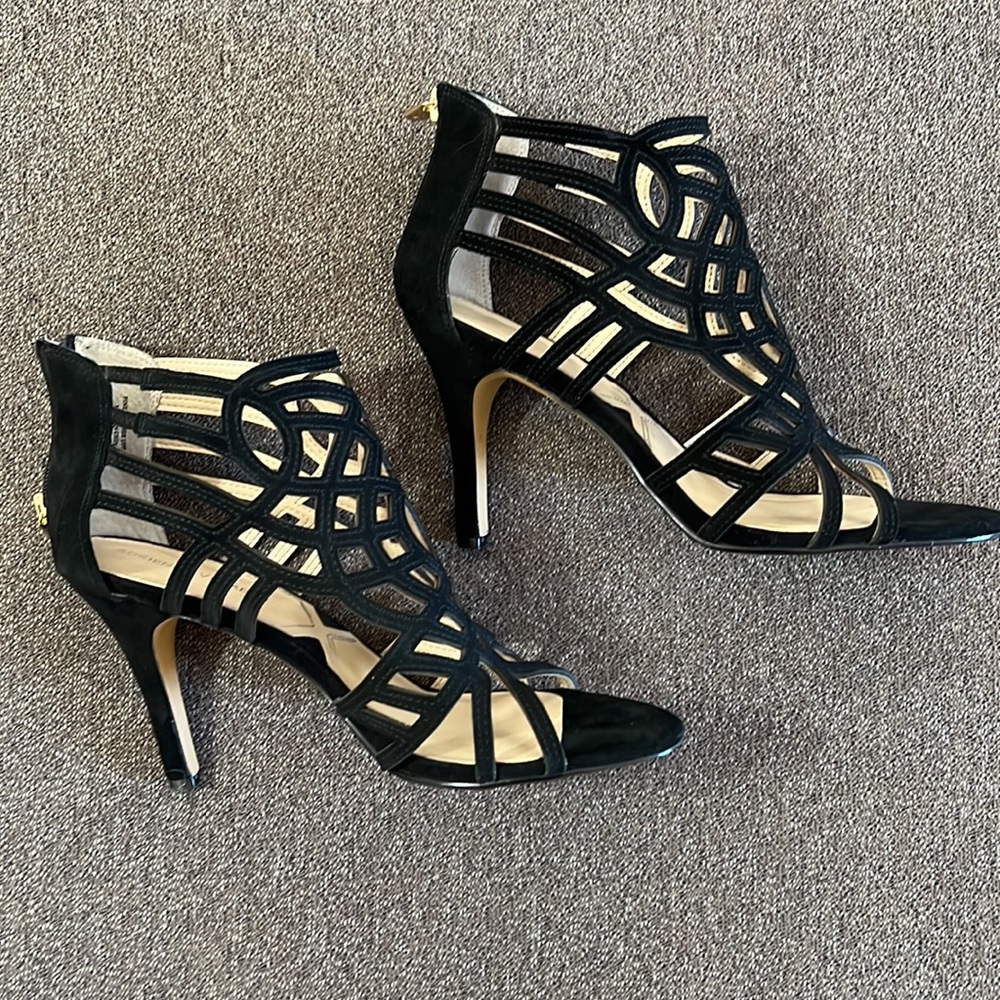 Adrienne Vittadini Black Gala Kid Suede Heels